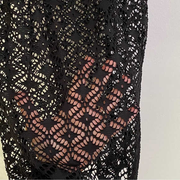 Black Lace Netted Sheer Swim Cover Up Top Short Mini Dress Size Small - Picture 3 of 5